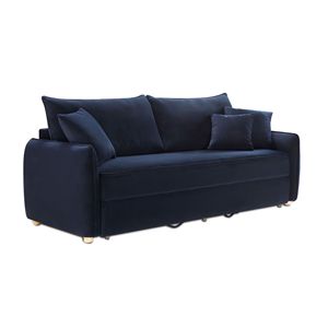 Divano Letto Irina in Velluto Blu con 3 Cuscini Decorativi, Comodo Divano Componibile - Product Image 5
