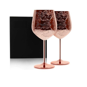 Gobelet à pied en cuivre avec large bol et détails floraux en relief pour cocktails, vins, réceptions, dîners et décoration de table - Product Image 4