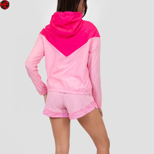 Ensemble de survêtement coupe-vent 2 pièces pour femme, veste zippée intégrale et short, tenue de sport légère à blocs de couleur - Product Image 5