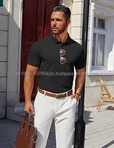 Camiseta Deportiva Clásica de Manga Corta para Hombre, de Poliéster Grueso, con Cuello y Puños Acanalados, Bordada, Sólida, Anti-Pilling - Product Image 4