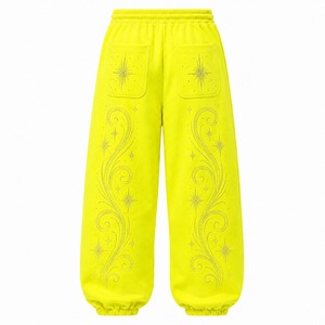Neon Yellow Men's Sweatpants Crystal Rhinestone Star Pattern Joggers <b>Elastic</b> <b>Waist</b> Drawstring Casual <b>Trousers</b> - Product Image 3