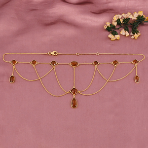 Collar de Plata de Ley 925 con Baño de Oro y Cadena de Cable Multicapa Geométrica con Gema de Cianita Naranja Natural, Estilo Bib para Mujer - Product Image 3