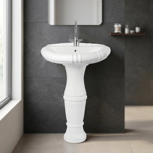 Modern Ceramic Pedestal Sink with Glossy Finish Easy Clean Round Basin for Hotel Bathroom - Product Image 5