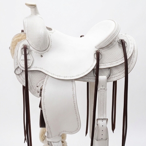 Selle de cheval en cuir de style occidental avec arceau en fibre et quincaillerie en acier inoxydable – Équipement d'équitation professionnel pour ranch, sentier, entraînement et extérieur - Product Image 1
