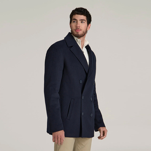 Service OEM - Manteau long en laine bleu marine, style trench, double boutonnage, léger, pour le bureau, formel, avec poche latérale - Product Image 2