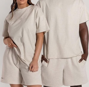 Ensemble de t-shirts deux pièces surdimensionnés en coton 100% de haute qualité pour hommes et femmes, épaules tombantes, poids lourd, séchage rapide, streetwear personnalisé pour l'été - Product Image 5