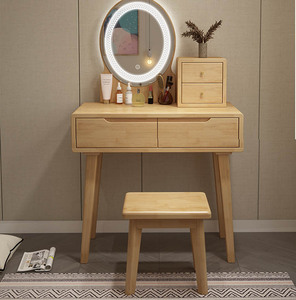 Modern Wood Makeup Vanity Desk with <b>Mirror</b> Jewelry Storage Drawer Chair and Shelves for Bedroom and Home Office - Product Image 5