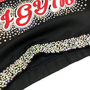 WISHA Cheerleading Uniform 3 Piece Set <b>Red</b> Black <b>Glitter</b> Print Rhinestone Adult Women's Performance Outfit - Product Image 6