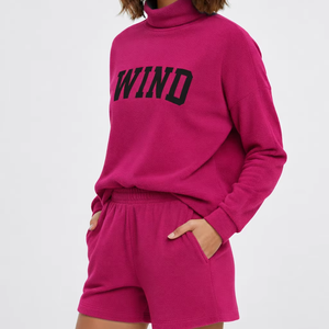 Women's Winter Oversized Mock Neck and Shorts <b>Set</b> Lightweight Breathable Eco-Friendly Quick Dry Streetwear Casual Wear - Product Image 1