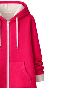Sudadera larga con cremallera, color rosa intenso, abrigo con capucha de lana para mujer, ropa exterior informal de gran tamaño con bolsillos, OEM personalizado - Product Image 5