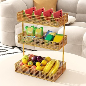 Support à fruits en fer à 3 niveaux multifonctionnel, panier à collations pour comptoir de cuisine, panier à fruits élégant de grande capacité pour la maison - Product Image 2