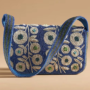 Bolso de mano informal con asa bordada multicolor y cuentas, artesanía india hecha a mano, color personalizable, exportaciones de Craftera - Product Image 1