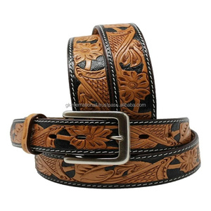 Cinturón de Cuero Western de Dos Tonos de Primera Calidad al por Mayor para Hombre, con Logotipo Personalizado, Hecho a Mano, Estilo Vaquero Vintage con Hebilla de Latón - Product Image 4