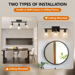 Lámpara de Techo Semi Empotrada Ajustable de 3 Luces con Pantallas de Cristal Transparente, Lámparas de Cocina con Base Giratoria - Product Image 5