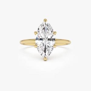 Anillo de compromiso con diamante talla marquesa, oro amarillo macizo, engaste de puntas, banda sencilla y delgada, solitario, clásico, elegante, nupcial - Product Image 4