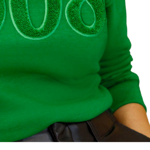 Sweat-shirt à col rond premium pour femme, en chenille verte unie, brodé de lettres grecques, décontracté pour l'hiver, écologique et respirant - Product Image 4