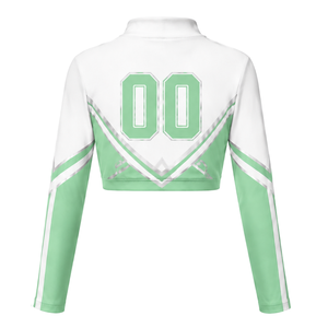 Maillot de cheerleading sublimé vert menthe et blanc à manches longues – Tenue de sport athlétique pour entraînement, performance et compétition - Product Image 2