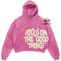 ORVO Sports Sweat à capuche unisexe rose oversize en molleton de coton, coupe courte, imprimé « Focus On The Good Things », style streetwear, automne