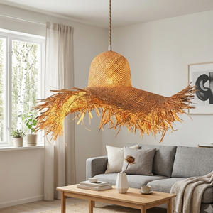 Abat-jour en paille de jonc de mer artisanal vietnamien, luminaire suspendu décoratif tissé à la main pour l'éclairage intérieur - Product Image 3
