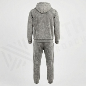 New Acid Wash Winter <b>Tracksuit</b> Polyester Heavyweight Solid Customized Color Washable For Men Gym Workout Activewear Suit - Product Image 2