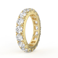 Bague en or jaune 14K 18K conforme aux normes, avec diamant de laboratoire rond couleur champagne, palette désertique, sertissage à griffes partagées, bande éternité complète