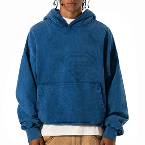 Custom Heavyweight Acid Wash Blue Oversized Drop Shoulder Hoodie Blank Streetwear Crop <b>Pullover</b> <b>Men</b> Premium French Terry Hoody - Product Image 3