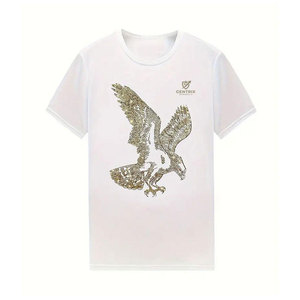 Men's White Short Sleeve Rhinestone T-<b>Shirt</b> <b>Gold</b> Foil Print Fashion Wear O-Neck Oversized 100% Cotton Breathable Eco-Friendly - Product Image 1