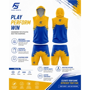 Vêtements de sport d'équipe en gros : Maillots sans manches à capuche et shorts de compression à séchage rapide pour uniformes de football américain 7v7 personnalisés par sublimation - Product Image 5