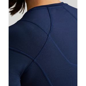 T-shirt à manches courtes pour femme, bleu marine, col rond, tricoté, séchage rapide, coupe ajustée, haut sportif, printemps été - Product Image 5