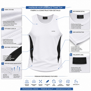 Débardeur blanc sans manches pour homme, col rond, style sportif, séchage rapide, tricoté, couleur unie, logo avant, vêtements de course et d'entraînement - Product Image 5