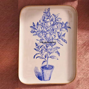 Nouveau Plateau de Service Rectangulaire Vintage en Métal Aluminium avec Finition Émail Blanc Imprimé – Dernière Conception pour la Cuisine - Product Image 1