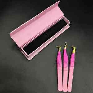 แหนบขนตาสแตนเลสปลายแหลมแบบสองสีสีชมพูออมเบรดีไซน์แบบกำหนดเอง - Product Image 2