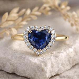 แหวนหมั้นเพชรโมอิสซาไนต์และไพลินสีน้ำเงินทรงหัวใจ เงินแท้ 925 แหวนหมั้นไพลิน แหวนครบรอบ - Product Image 5