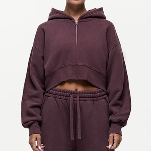 เสื้อฮู้ดครอปแขนยาวแบบมีซิปสำหรับผู้หญิง ขายส่งตามสั่ง - Product Image 5
