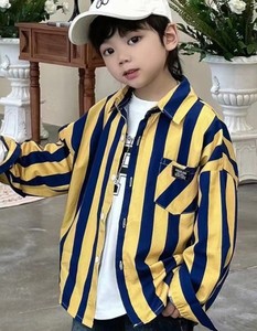Chemise en tricot 100% coton à manches longues et col rond pour garçons, motif rayé imprimé, séchage rapide et respirante, écologique - Product Image 2