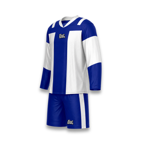 Custom Ice Hockey Jersey Set Blue White Sublimated V-Neck Full Sleeve <b>Moisture</b> Wicking 100% Polyester Adult Unisex - Product Image 2