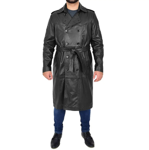 Women's Black Long Genuine <b>Leather</b> Trench Coat Windproof <b>Belted</b> Winter Moto Biker Jacket - Product Image 2
