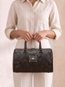 Sac de voyage décontracté en cuir véritable gaufré motif litchi, bicolore, forme tonneau, sac fourre-tout, fermeture éclair turquoise - Product Image 4