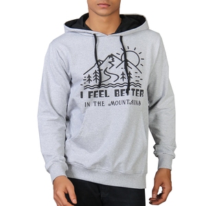 Sweat-shirt à capuche gris pour homme avec imprimé montagne, en coton, décontracté, coupe classique, pour l'automne - Product Image 4