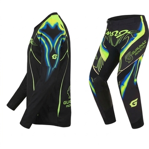 Combinaison de course moto unisexe Guruna rouge, blanc et bleu à manches longues en polyester, séchage rapide, respirante, avec blocs de couleur sur le devant pour le motocross - Product Image 2