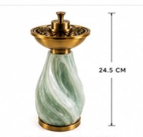 Stainless Steel Religious Eco-Friendly Indian Incense Burner <b>Bakhoor</b> <b>Oud</b> Charcoal Aroma Burner Gold Finish Green Marble Design - Product Image 2