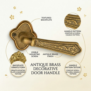 Manija de Puerta de Latón Antiguo con Diseño Arabesco de Lujo |   Manija de diseño floral con acabado vintage para puerta principal e interiores elegantes - Product Image 5