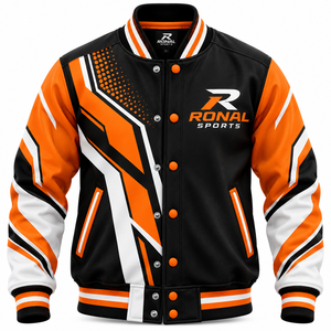 Veste universitaire marron pour homme avec manches blanches, col rabattu, style décontracté automne, coupe classique, fermeture boutonnée, sublimation - Product Image 1