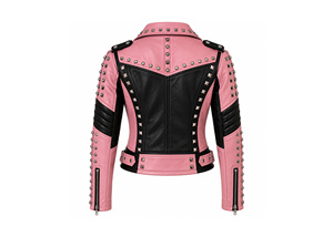 CAEFJHH Blouson Bomber Rose Vintage en Peau de Mouton Respirant pour Femme, Manches Longues, Décoration Rivets, Fermeture Éclair, Col Étendu, Automne - Product Image 2