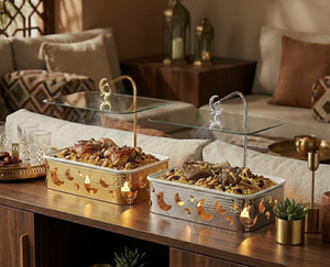 Cazuela Rectangular de Acero Inoxidable de Primera Calidad, Diseño Cortado con Láser, Aspecto Martillado, Calentador de Alimentos, Estilo Árabe de Alta Calidad - Product Image 2