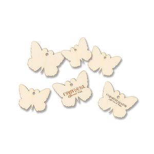 Etichette in legno a forma di farfalla Ilan 5x0,5 cm, 6 pezzi con spago di juta per etichettatura di capi d'abbigliamento - Product Image 1