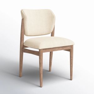 Modern Curved Back Teak Wood <b>Dining</b> <b>Chair</b> with Upholstery - Product Image 2