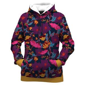 Custom Men's Floral Printed Hoodie Pullover Regular Sleeve <b>Knitted</b> Polyester Winter Style Black Daisy <b>Pattern</b> Front Anti-Pilling - Product Image 4