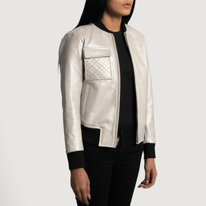 Wholesale Custom Logo Women's Vintage Style Cropped Varsity <b>Jacket</b> New Fashionable Embroidered Leather <b>Jacket</b> Cotton for Outdoor - Product Image 3