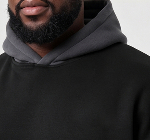 Ensemble de survêtement en molleton thermique personnalisé pour homme, avec logo, grande taille, coton et polyester, pull tendance noir et gris, ensemble en molleton technique pour homme - Product Image 5